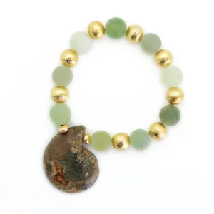 10mm Jade Matte Crystal Bead Bracelet with Fossil Shell Enhancer