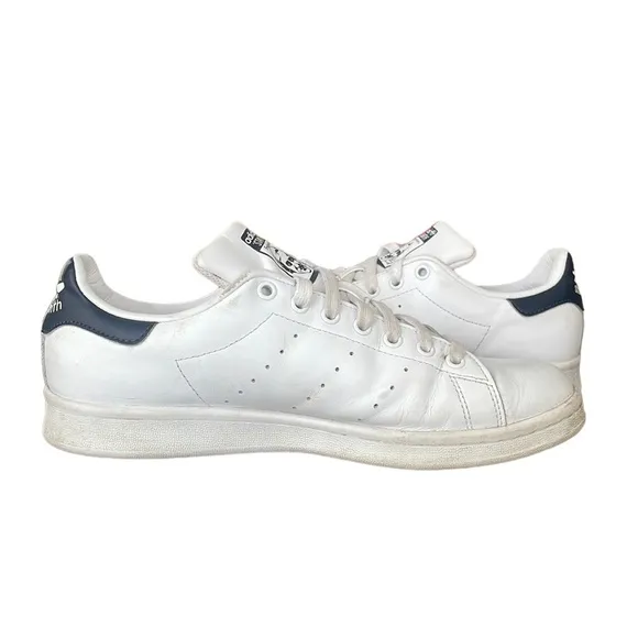 Adidas Stan Smith Core White Navy Leather Sneakers Size 9.5