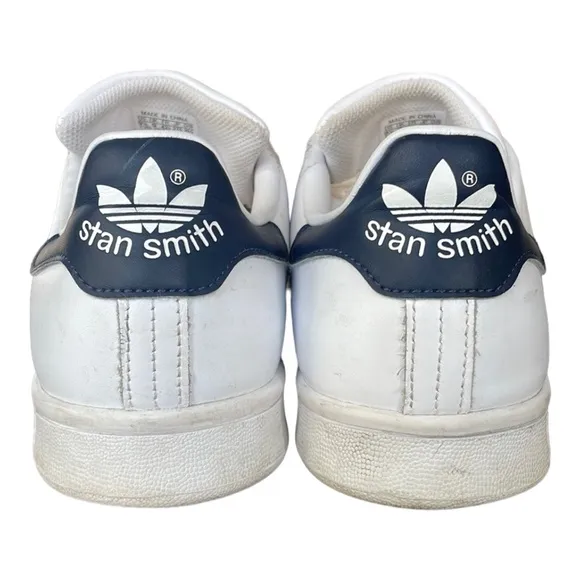Adidas Stan Smith Core White Navy Leather Sneakers Size 9.5