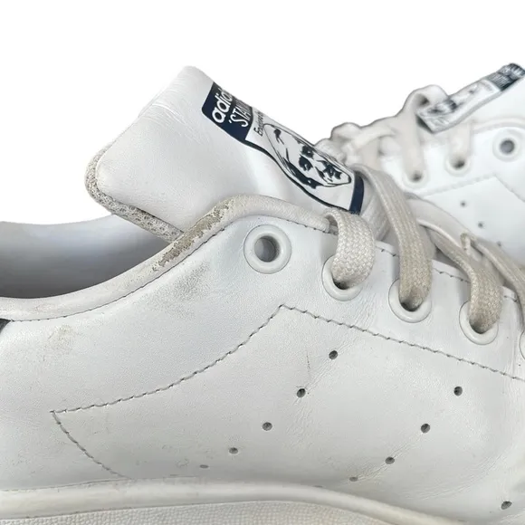 Adidas Stan Smith Core White Navy Leather Sneakers Size 9.5