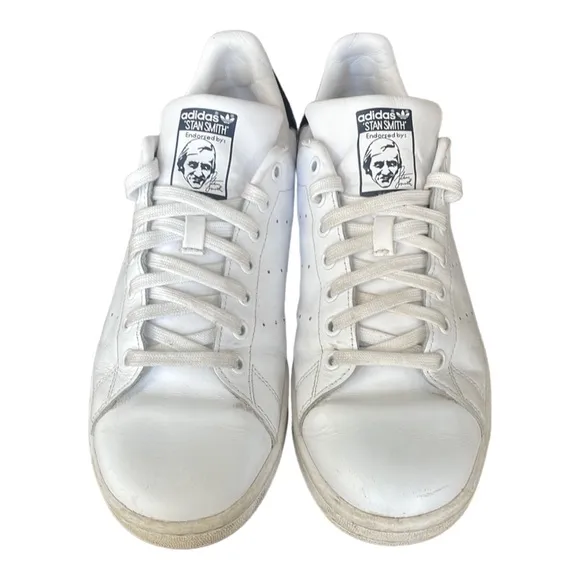 Adidas Stan Smith Core White Navy Leather Sneakers Size 9.5