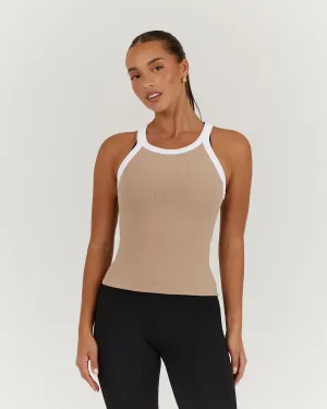 AGILITY RIBBED TANK TOP - ALMOND