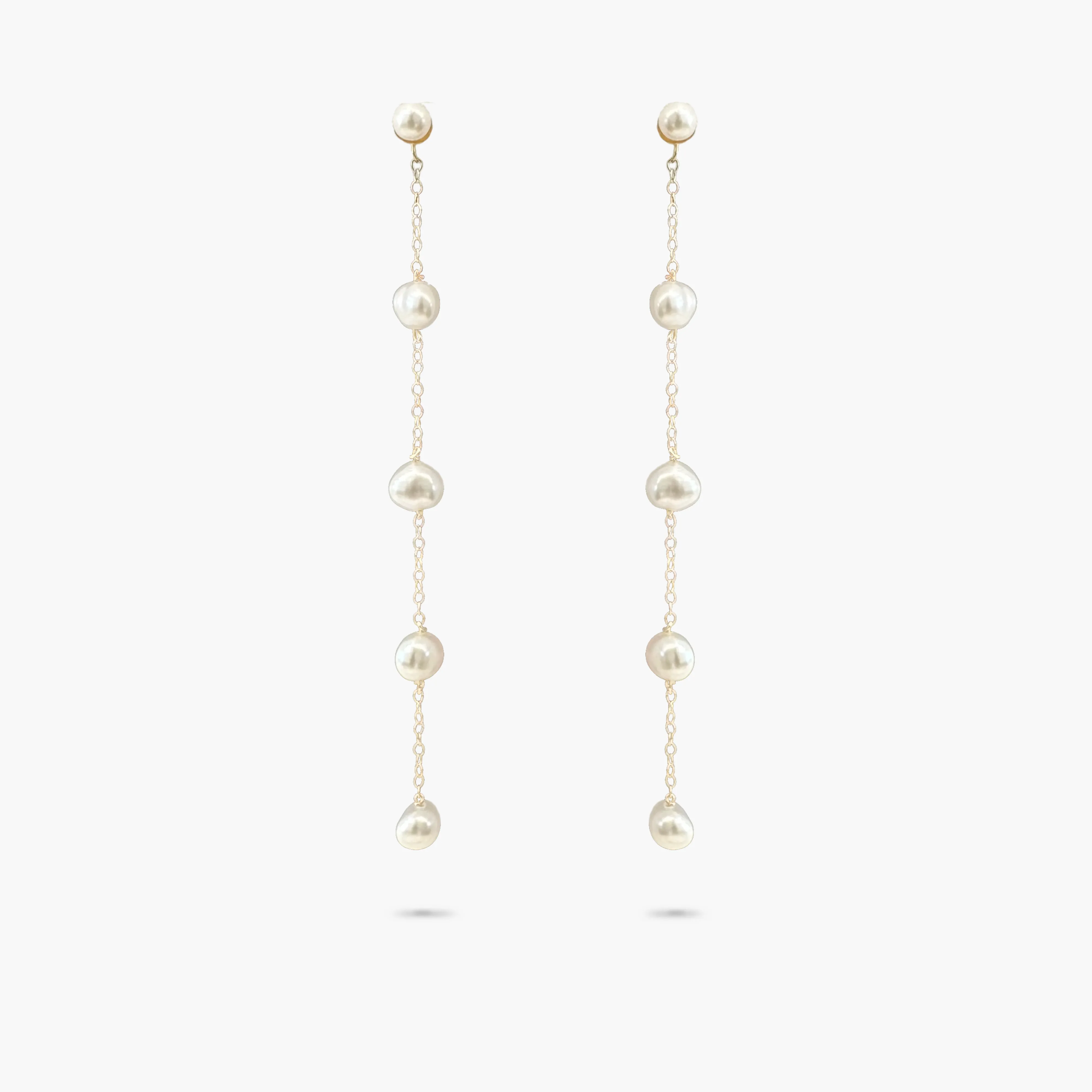 Amare Wear 14k Solid Gold Akoya Pearl Stud and Freshwater pearl 4 Drop Earrings