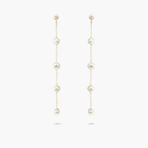 Amare Wear 14k Solid Gold Akoya Pearl Stud and Freshwater pearl 4 Drop Earrings