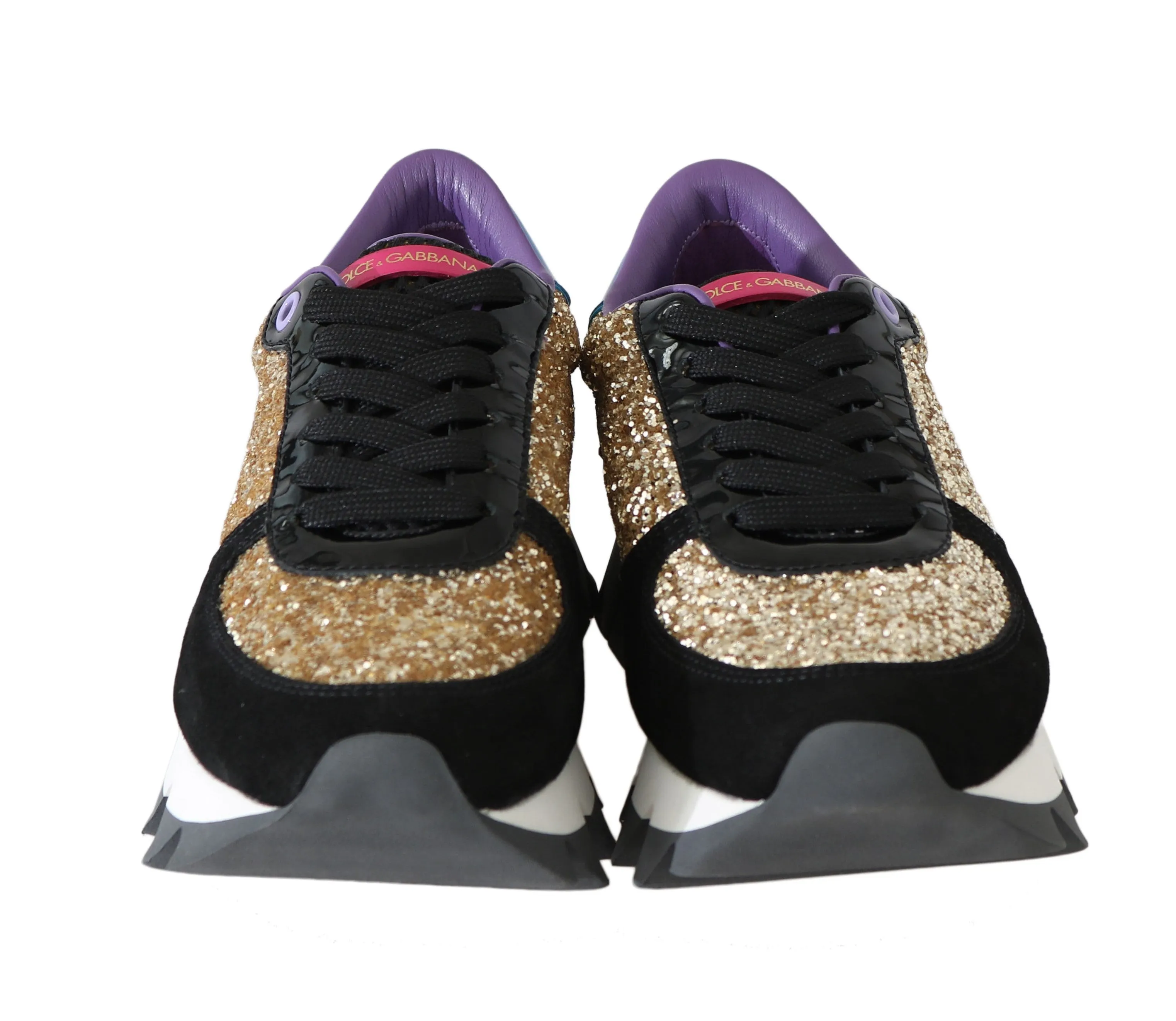 Black Gold Glitter Leather Sneakers