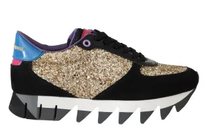 Black Gold Glitter Leather Sneakers