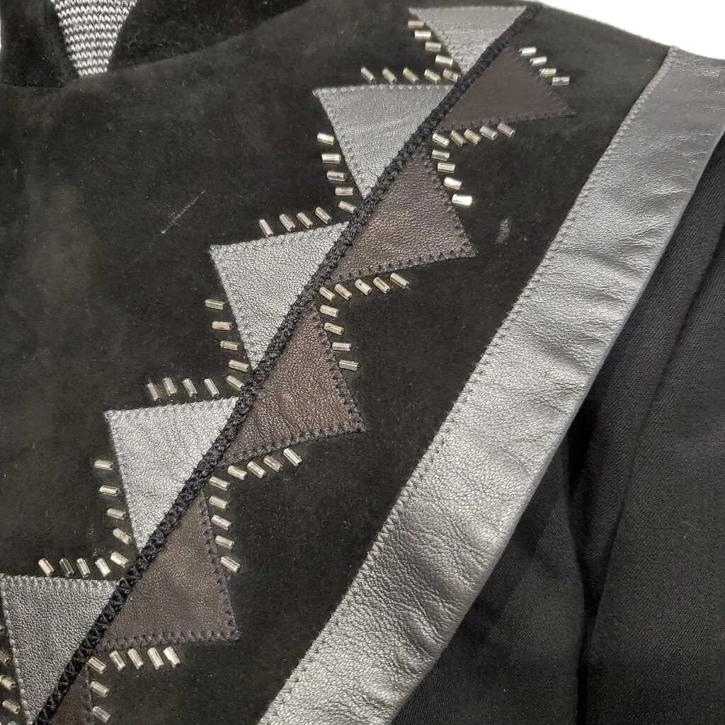 Black Western Top with Silver Geometric Pattern
