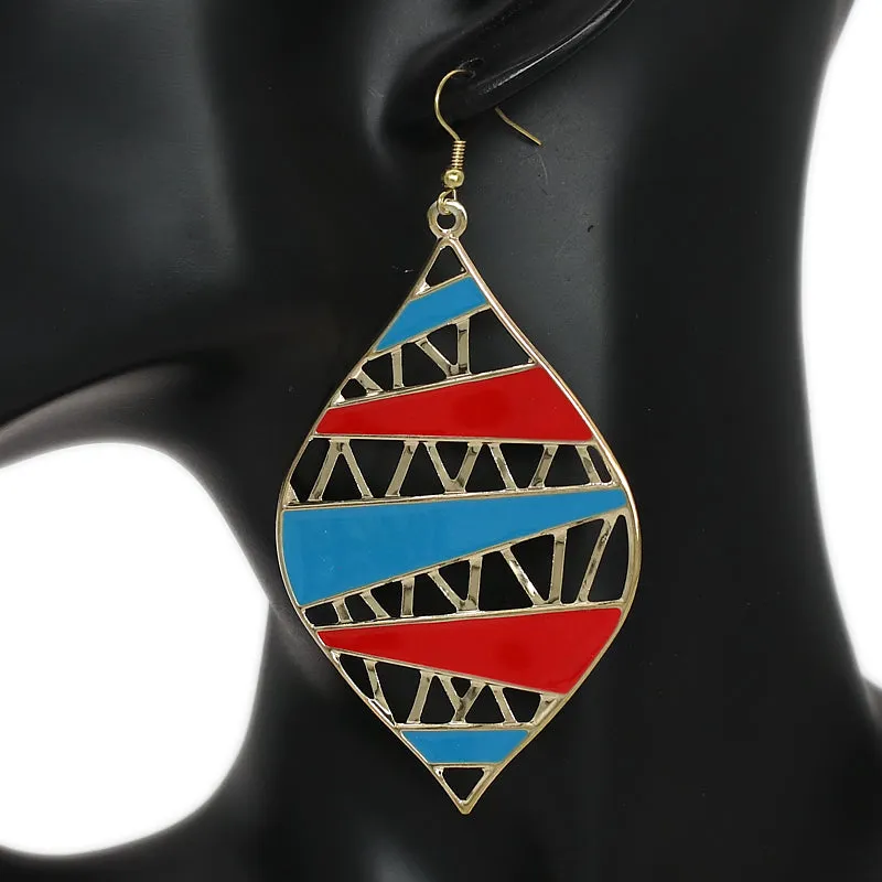 Blue Red Two Tone Leaf Shaped Earrings