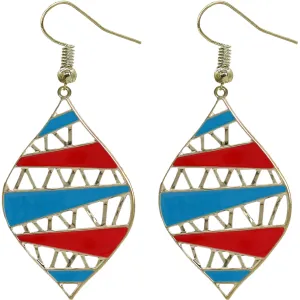 Blue Red Two Tone Leaf Shaped Earrings