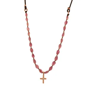 Bohemian Pink Tourmaline & Diamond Cross Necklace