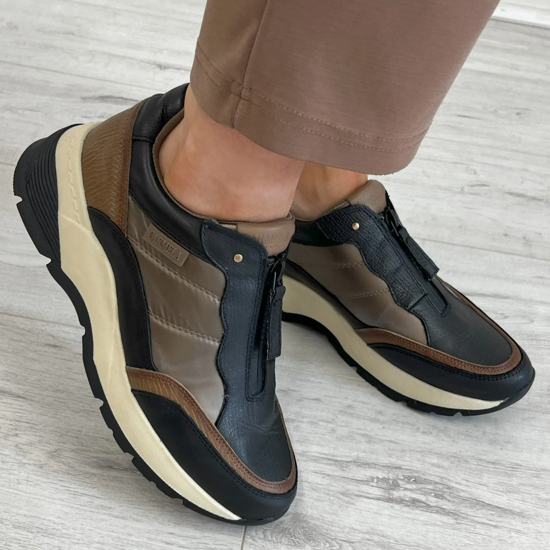 Carmela Brown Front Zip Sneakers