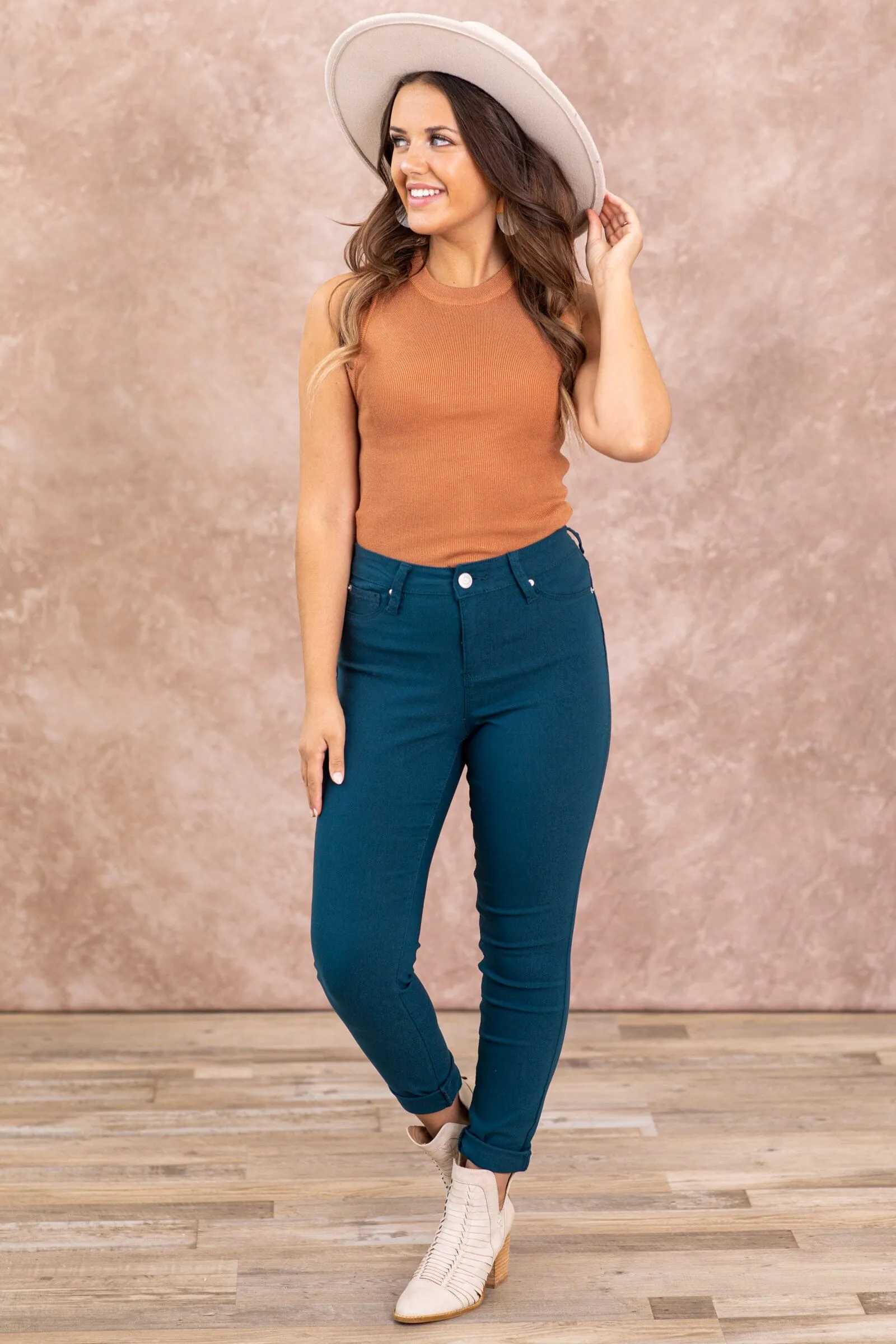 Cognac Rib Knit Lightweight Sweater Tank