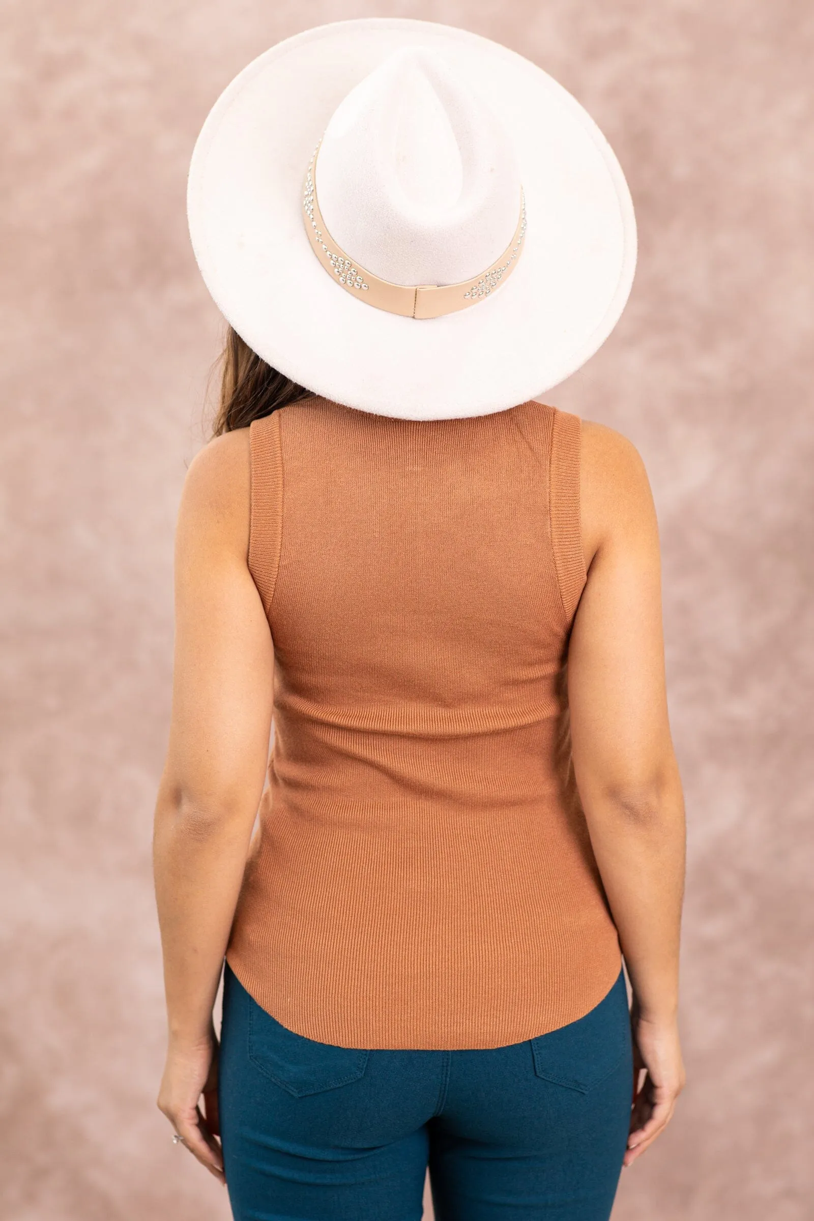 Cognac Rib Knit Lightweight Sweater Tank