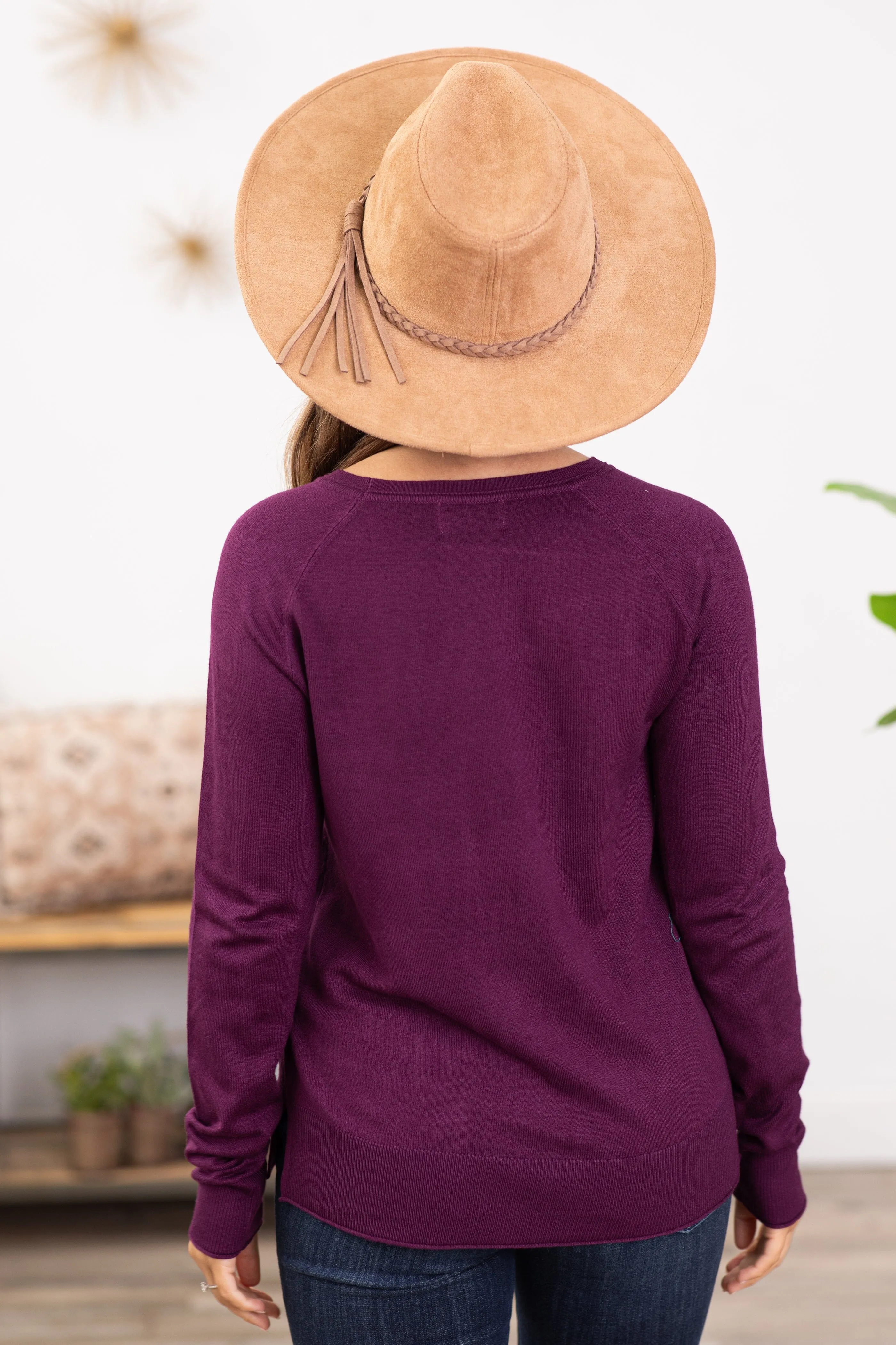 Dark Berry Lightweight Sweater With Side Slit