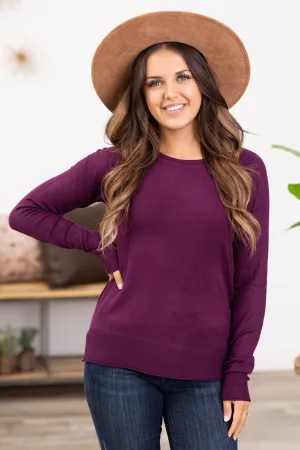 Dark Berry Lightweight Sweater With Side Slit