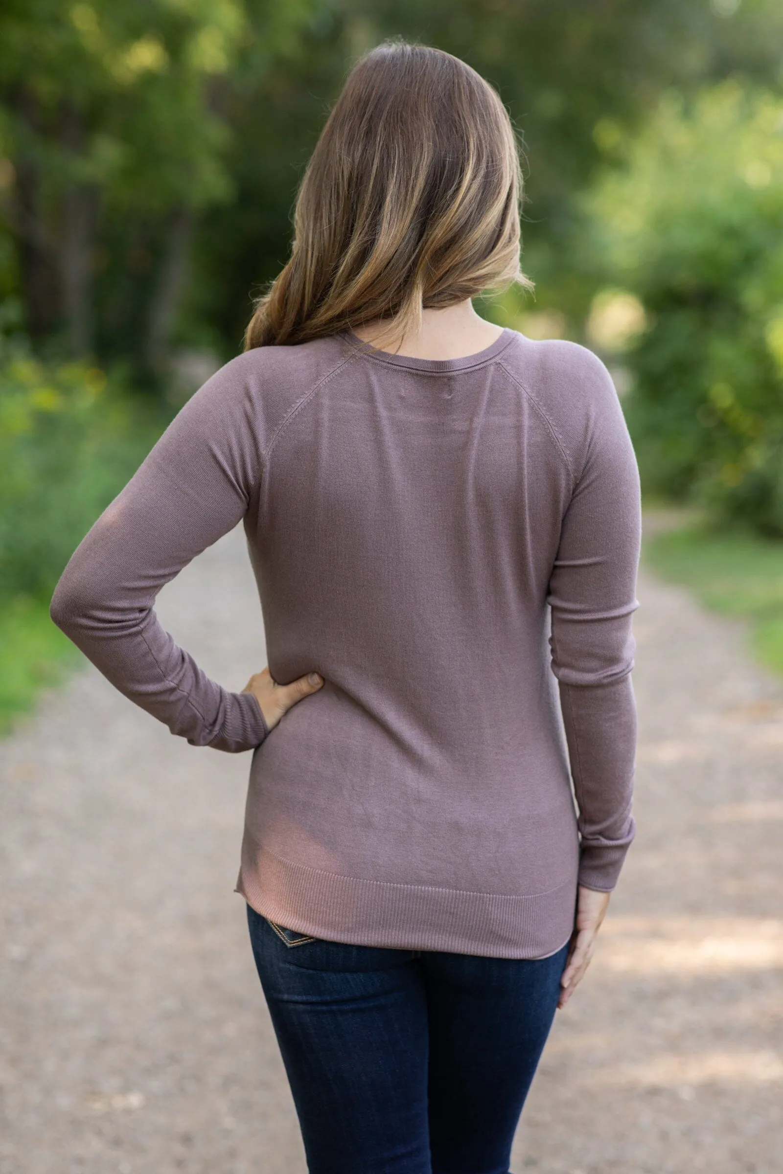 Dark Mauve Lightweight Sweater With Side Slit