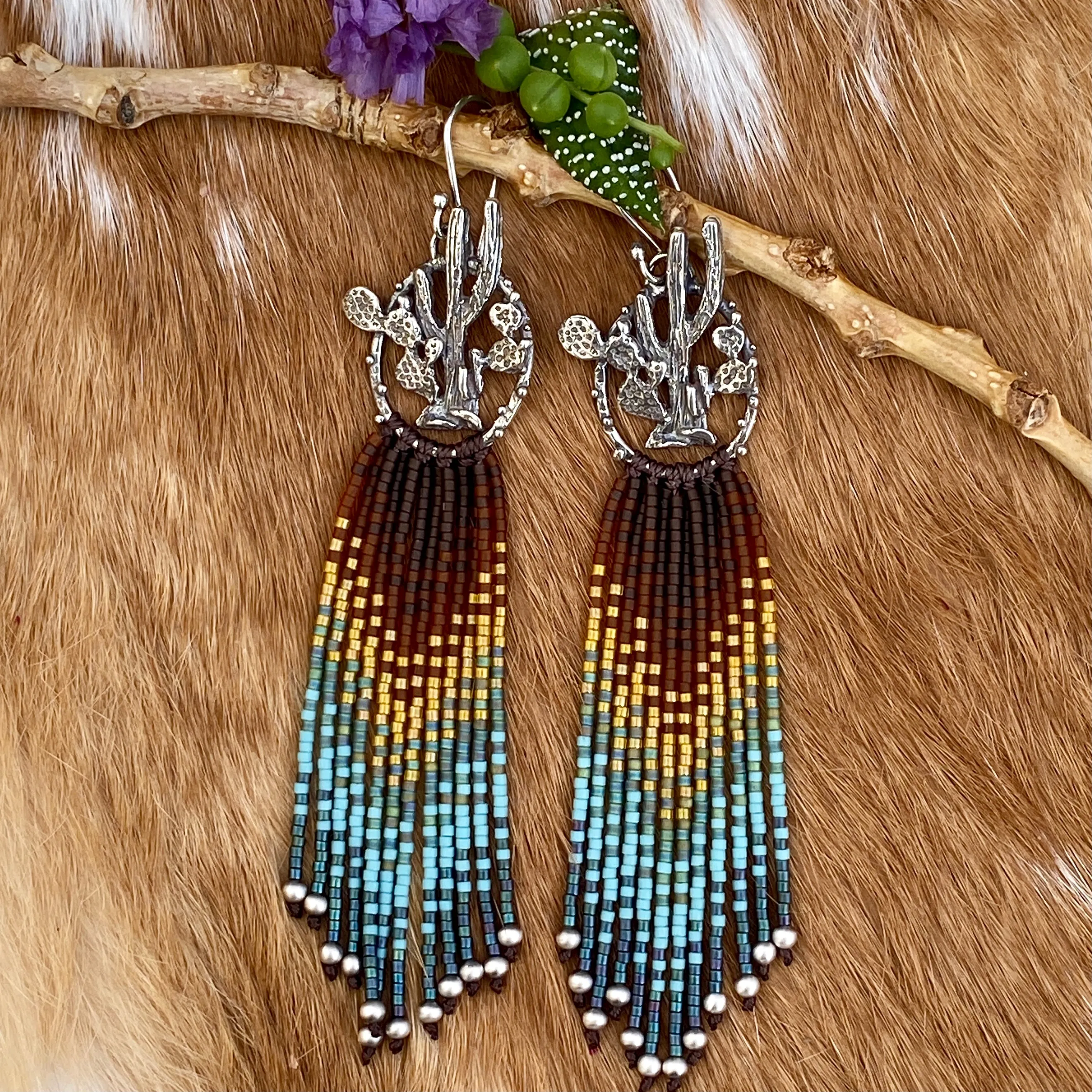 Desert Dweller “Midnight Sky” hand cast Sterling Silver beaded Earrings