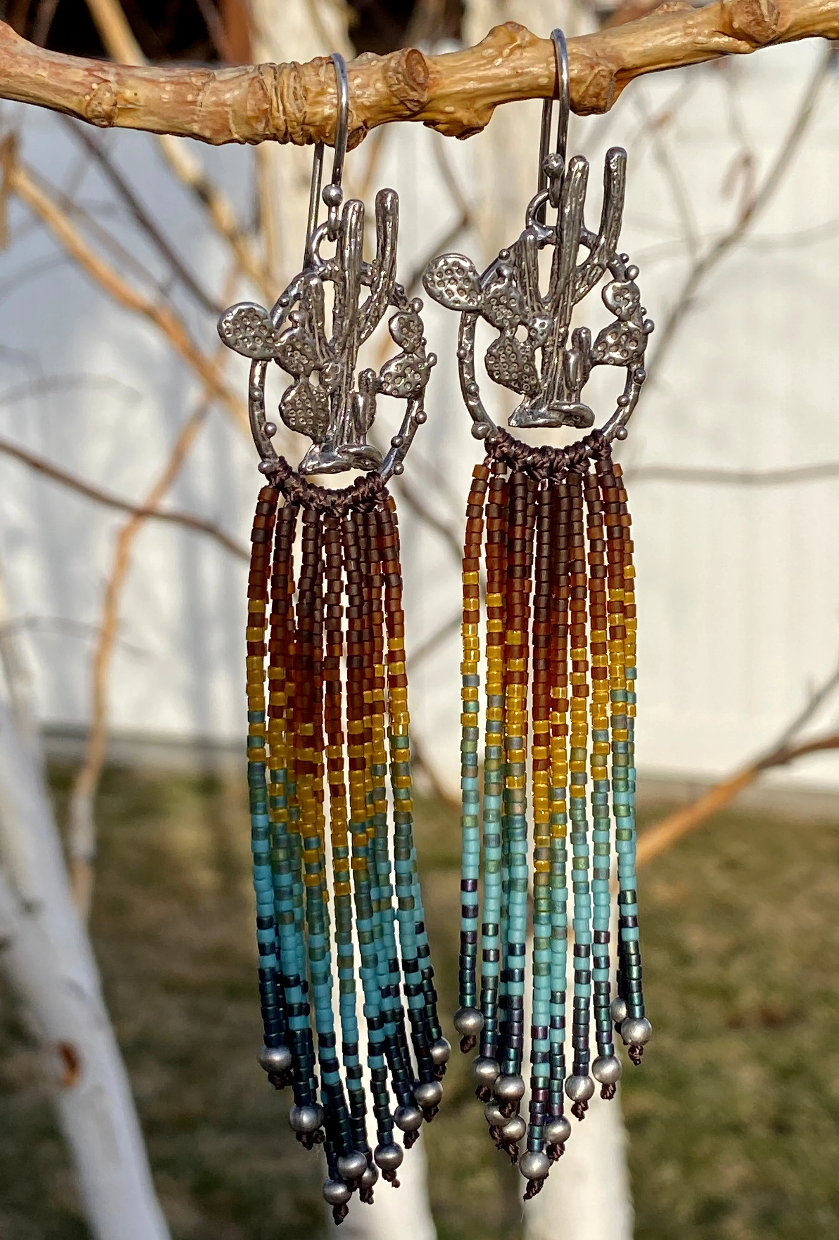 Desert Dweller “Midnight Sky” hand cast Sterling Silver beaded Earrings