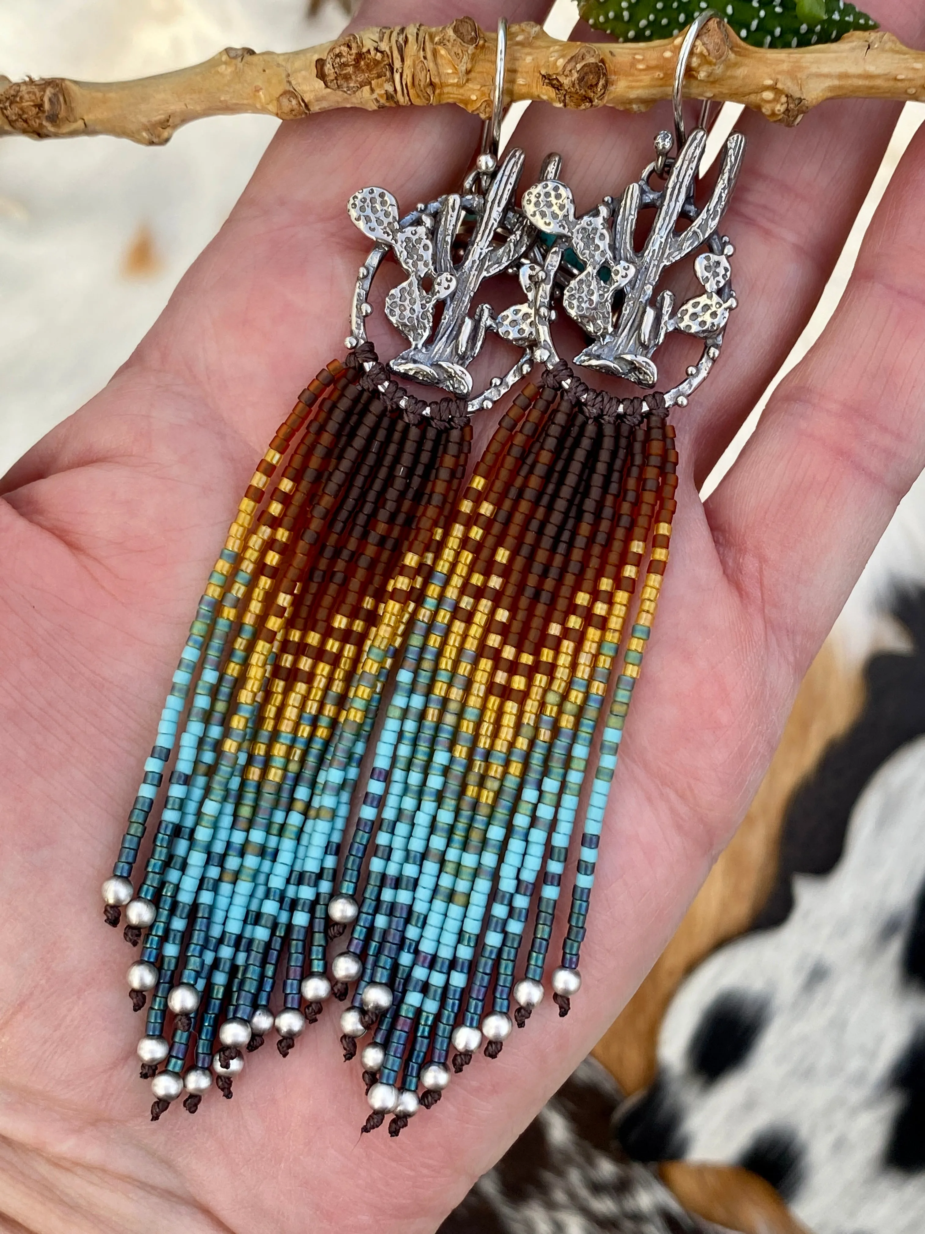 Desert Dweller “Midnight Sky” hand cast Sterling Silver beaded Earrings