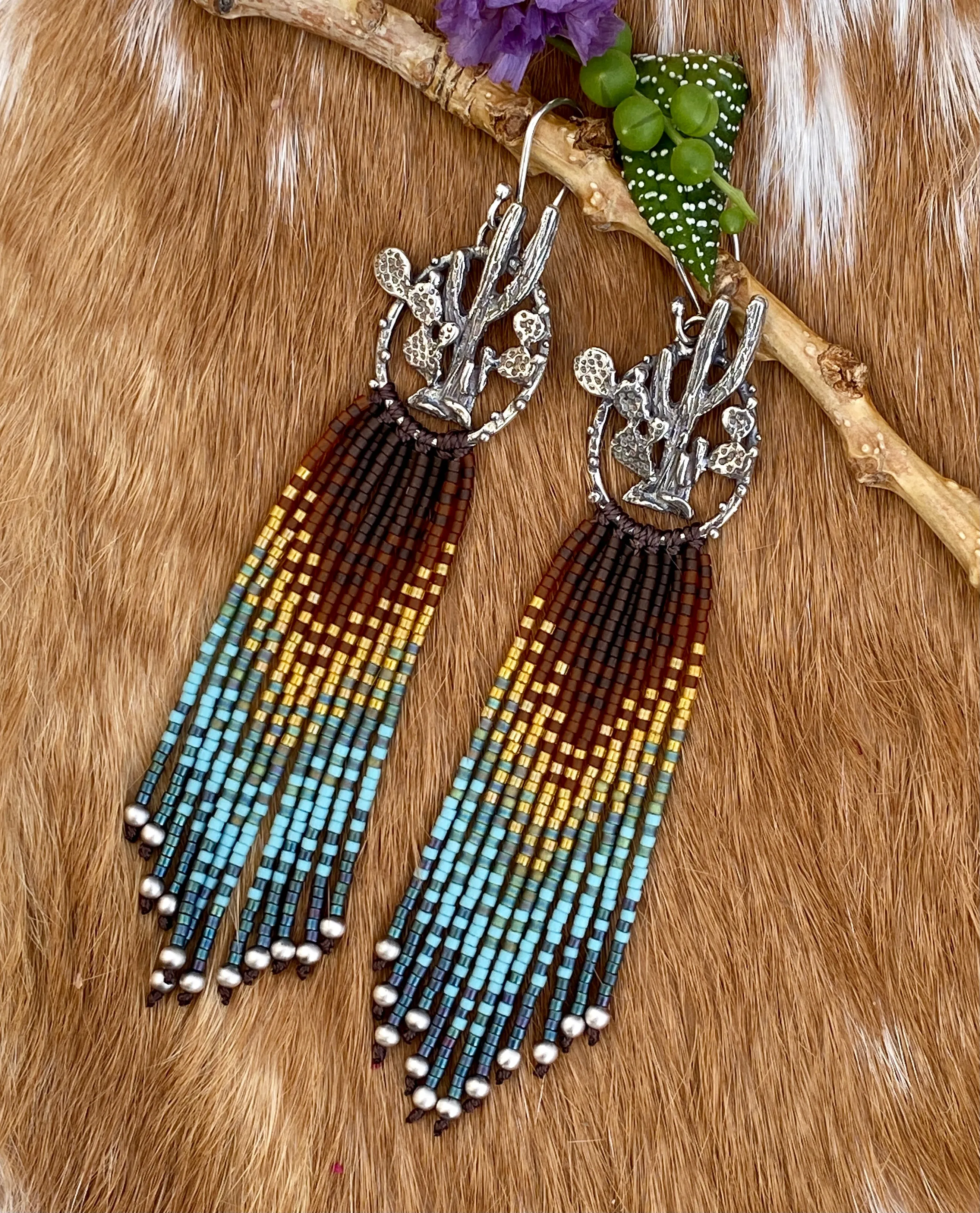 Desert Dweller “Midnight Sky” hand cast Sterling Silver beaded Earrings