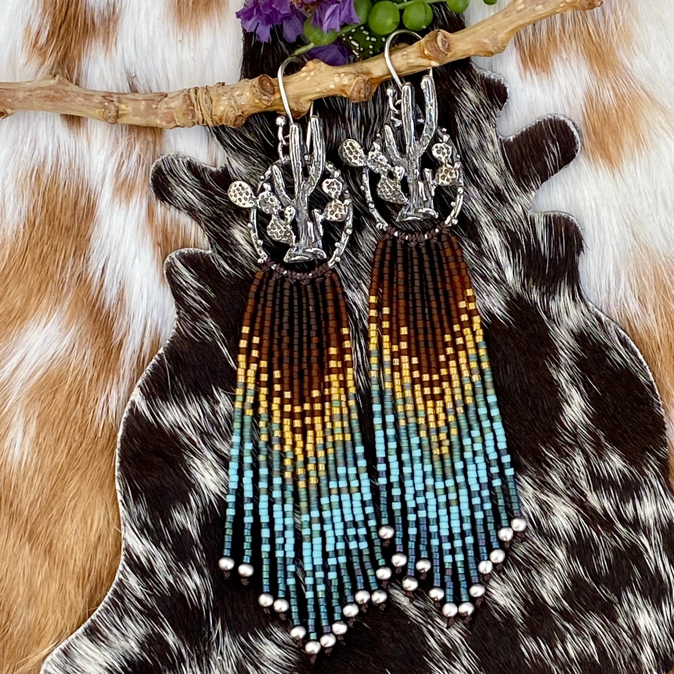 Desert Dweller “Midnight Sky” hand cast Sterling Silver beaded Earrings