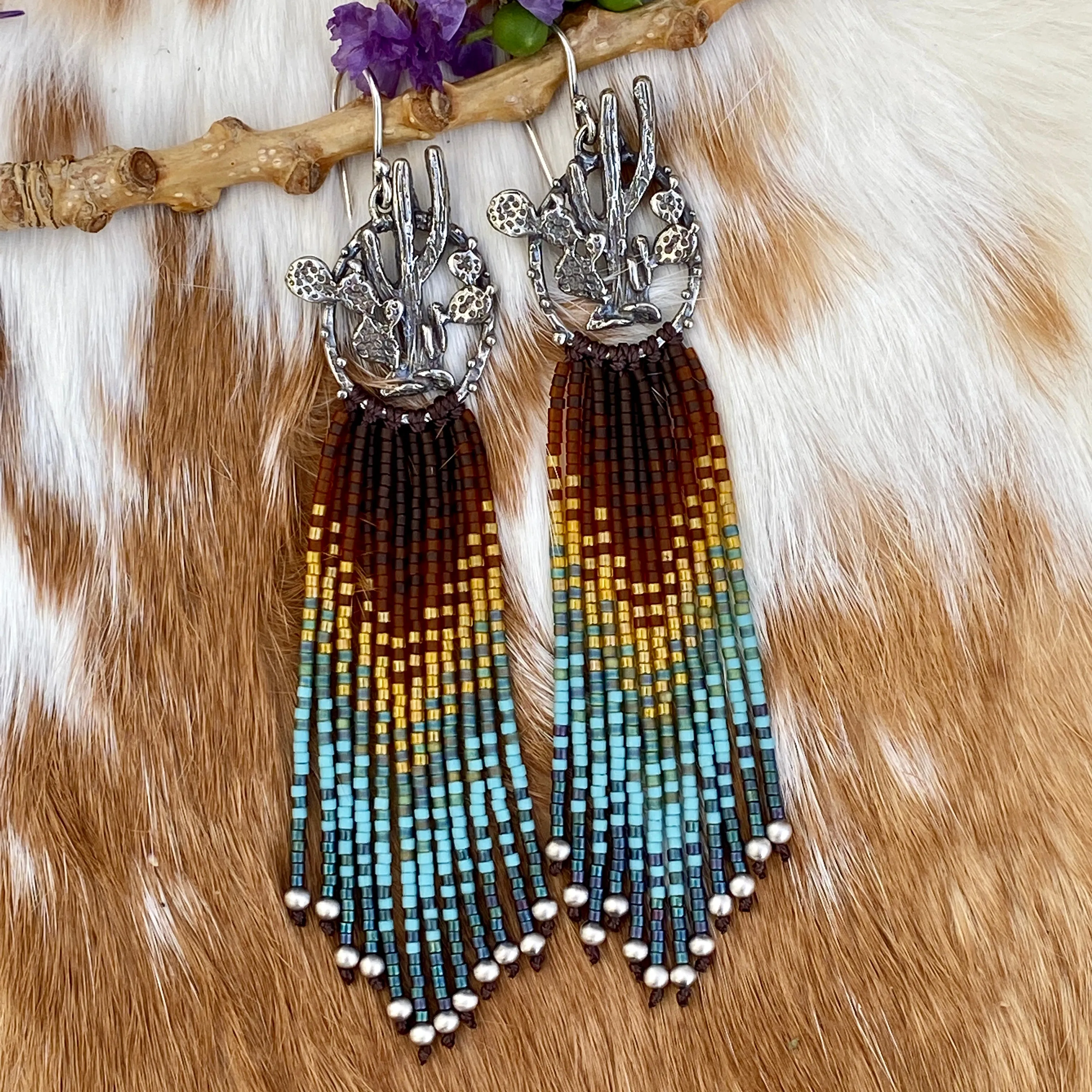 Desert Dweller “Midnight Sky” hand cast Sterling Silver beaded Earrings