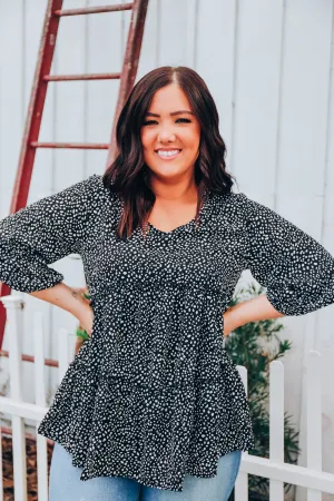 Ditsy Print Blouse - Black