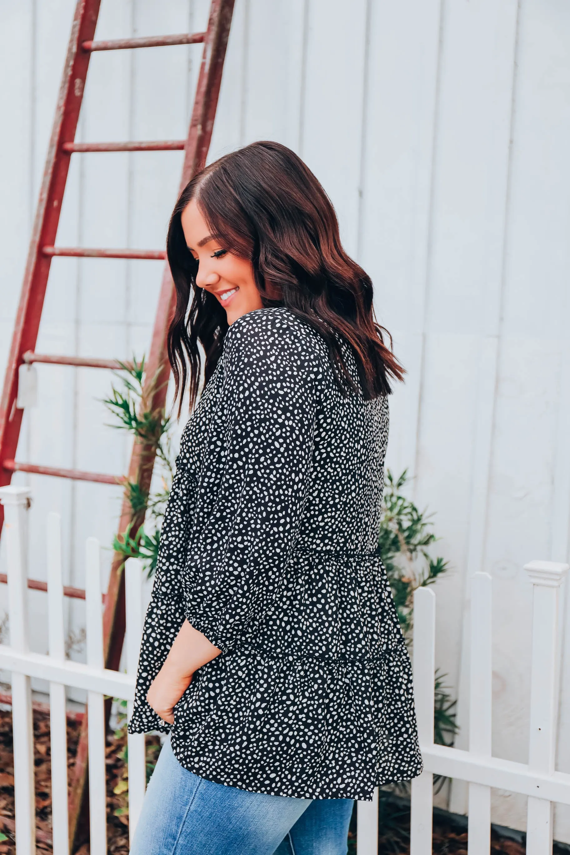 Ditsy Print Blouse - Black