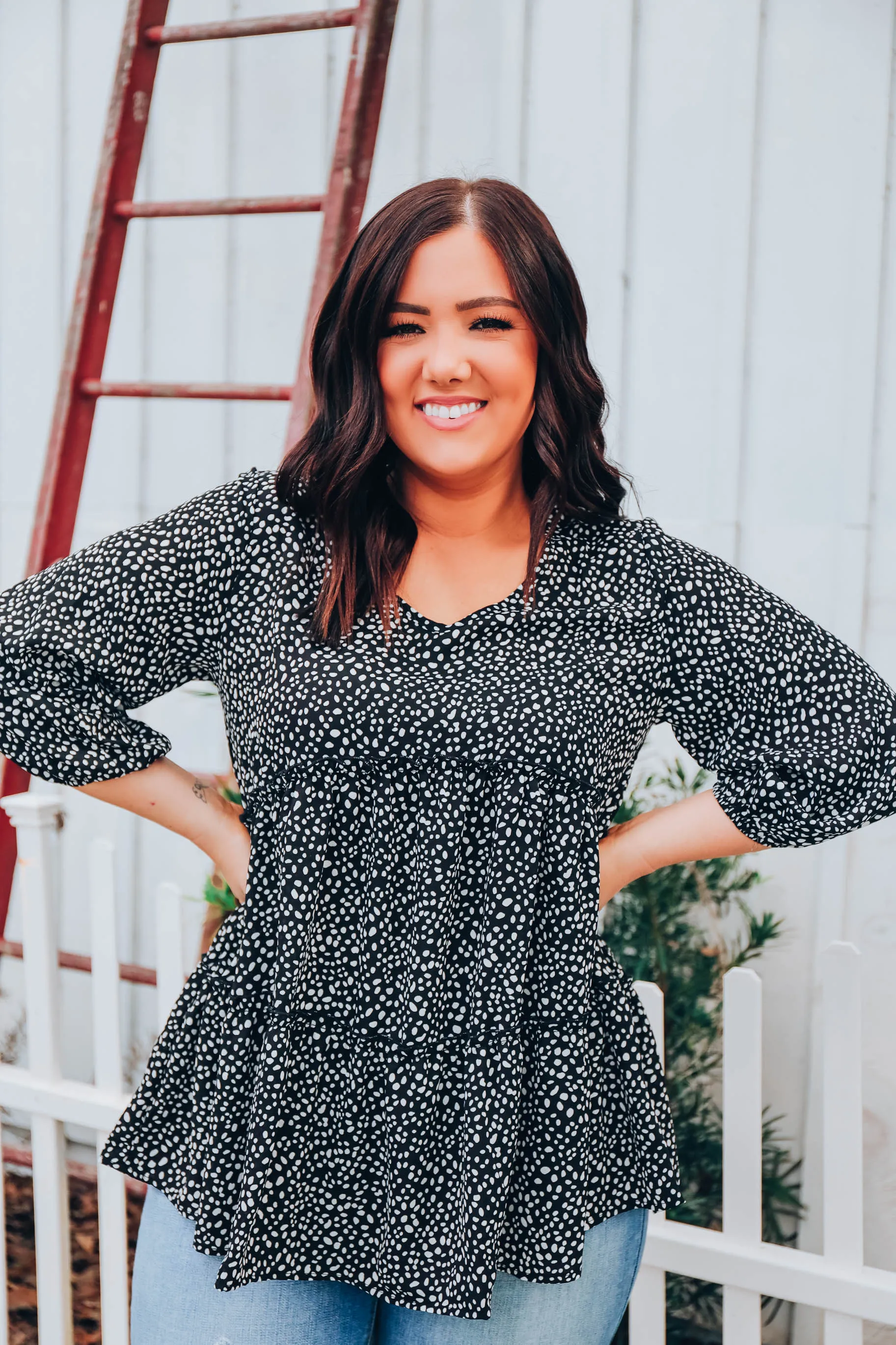 Ditsy Print Blouse - Black