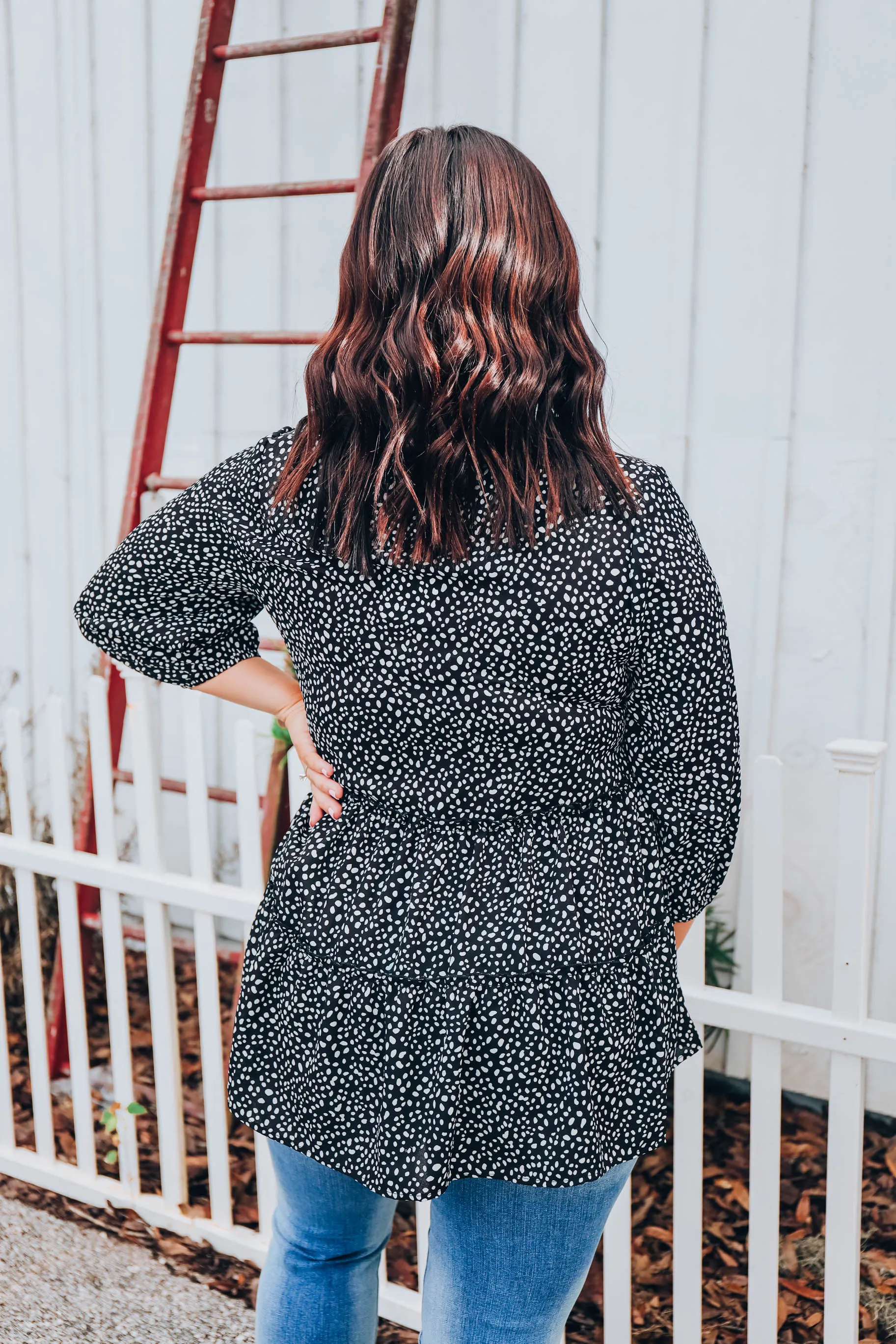 Ditsy Print Blouse - Black