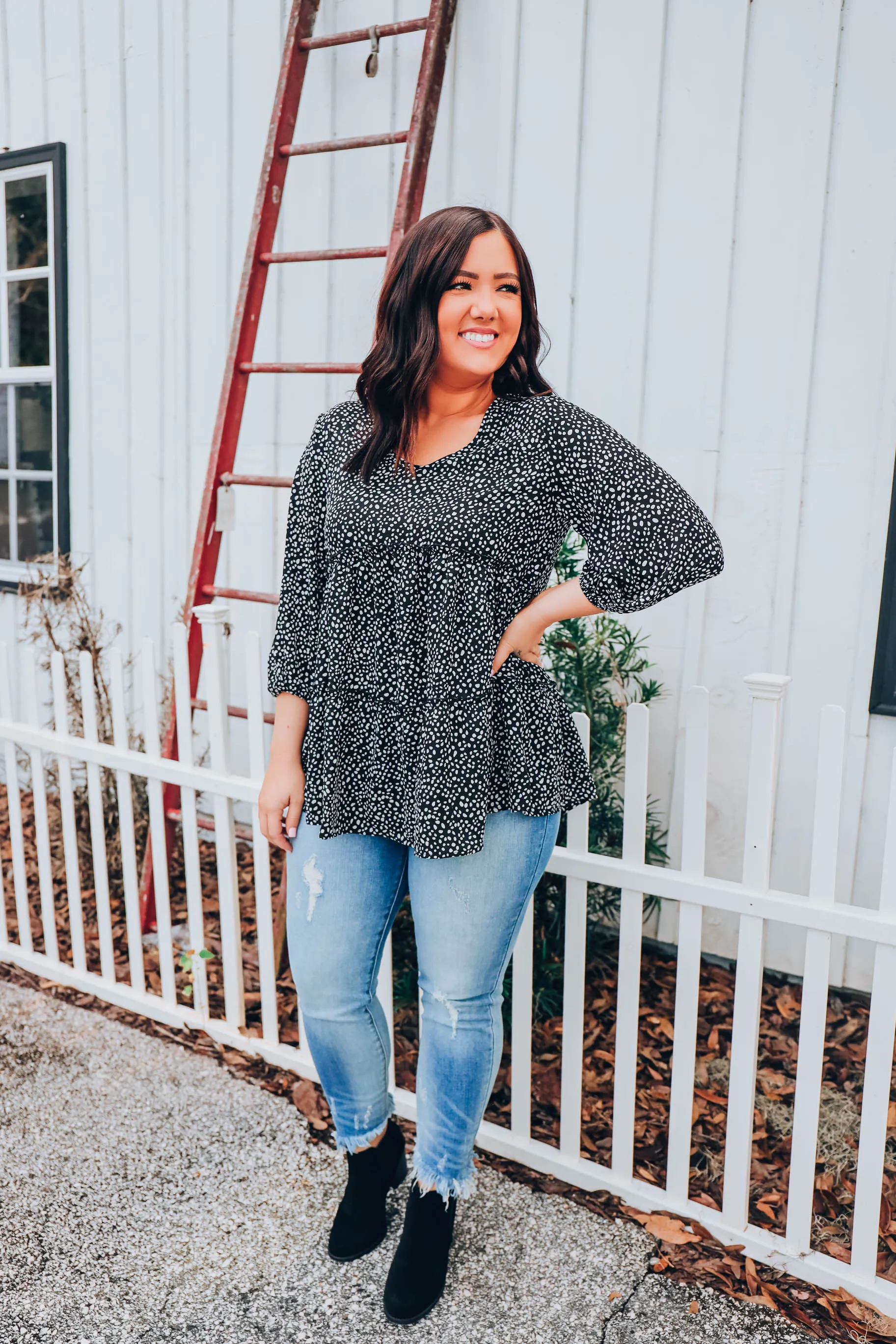 Ditsy Print Blouse - Black