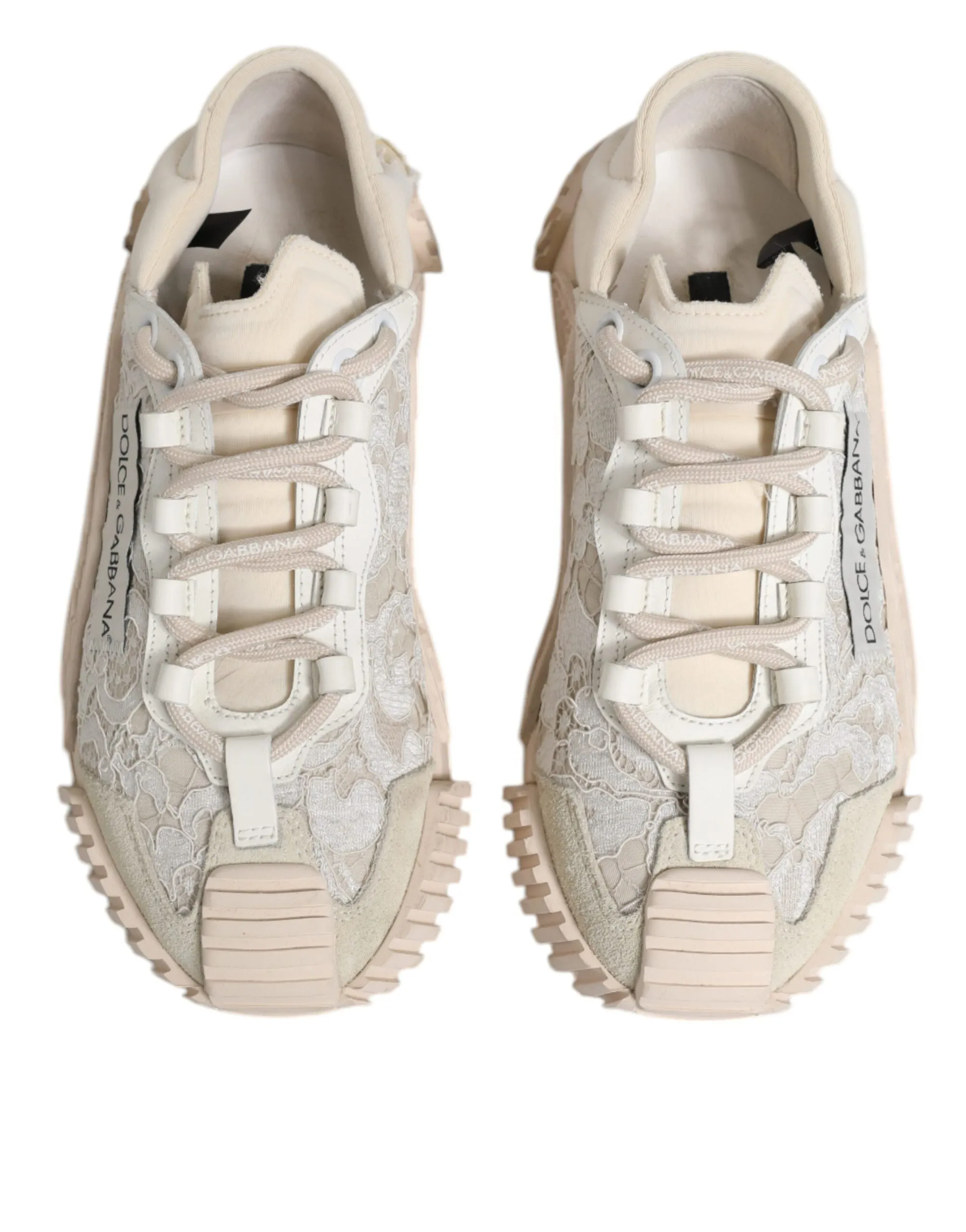 Dolce&Gabbana NS1 Women Ivory Sneakers Nylon Floral Lace Trainer Shoes Sz EUR 37