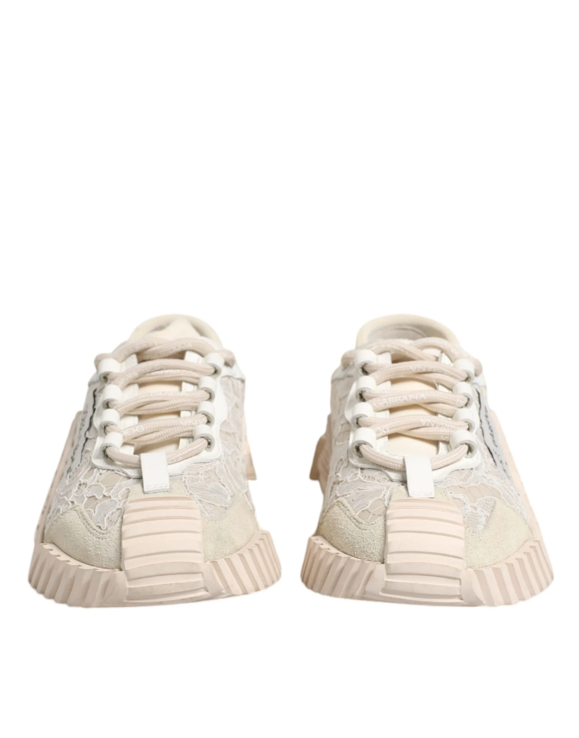 Dolce&Gabbana NS1 Women Ivory Sneakers Nylon Floral Lace Trainer Shoes Sz EUR 37