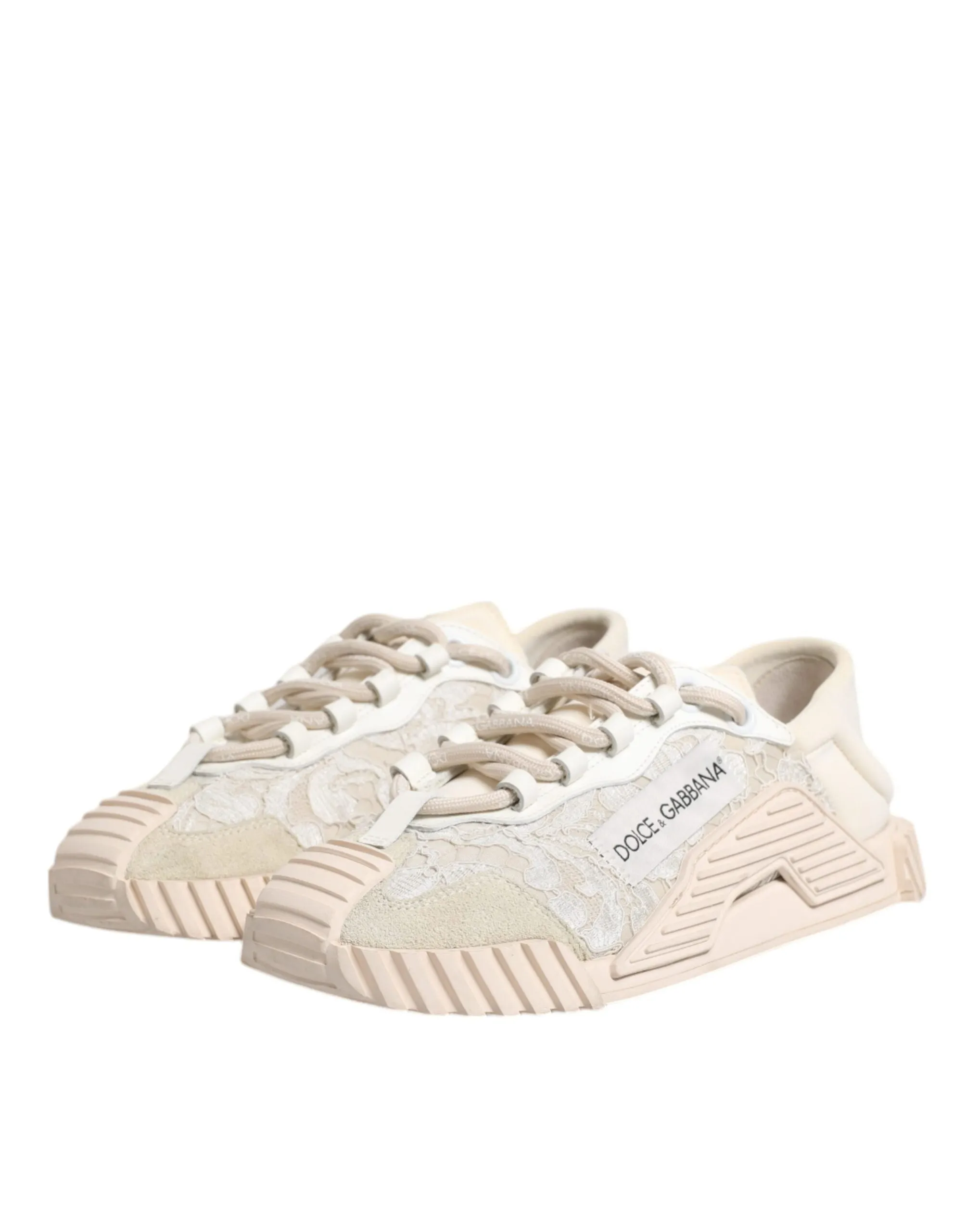 Dolce&Gabbana NS1 Women Ivory Sneakers Nylon Floral Lace Trainer Shoes Sz EUR 37