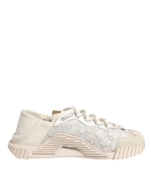 Dolce&Gabbana NS1 Women Ivory Sneakers Nylon Floral Lace Trainer Shoes Sz EUR 37