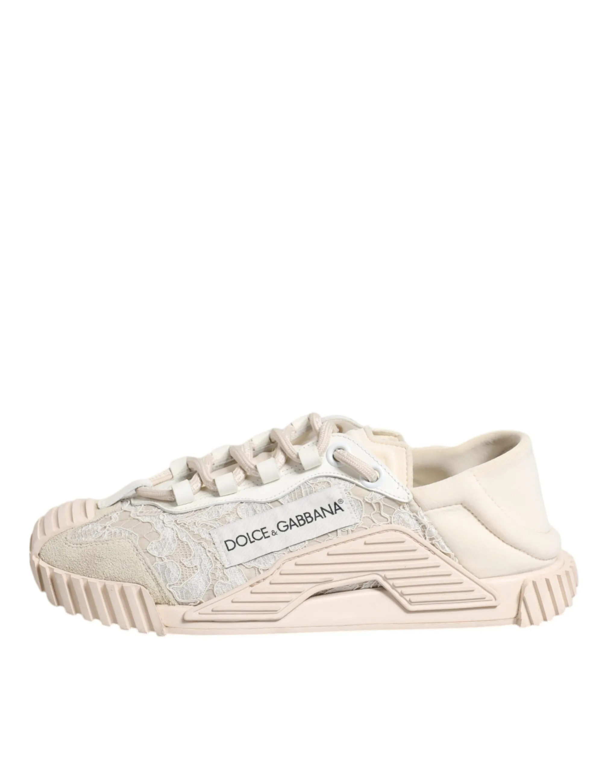Dolce&Gabbana NS1 Women Ivory Sneakers Nylon Floral Lace Trainer Shoes Sz EUR 37