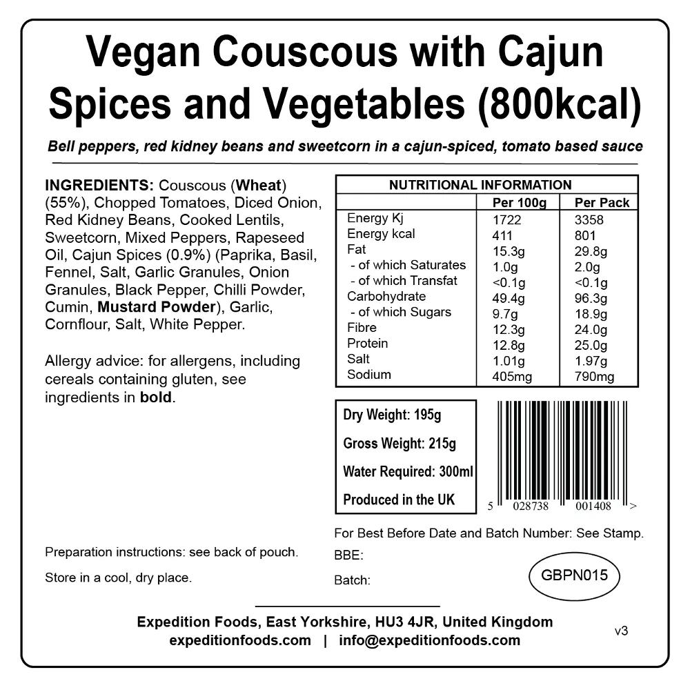 Expedition Foods Couscous with Cajun Spices and Vegetables (800kcal)