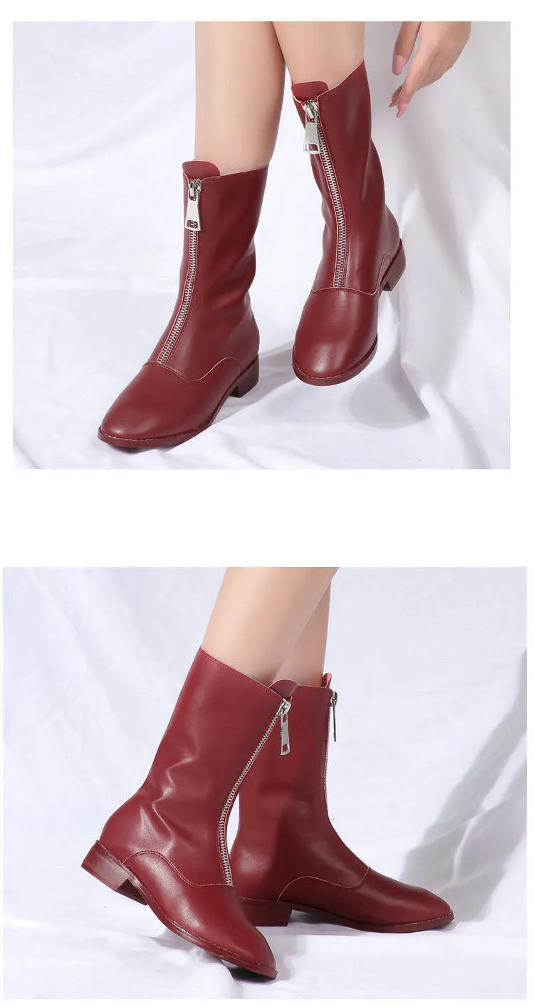 Guidi Boots Retro Martin Boots Female Front Zipper Short Tube Inside High Flat Bottom Round Head Wild Back Boots