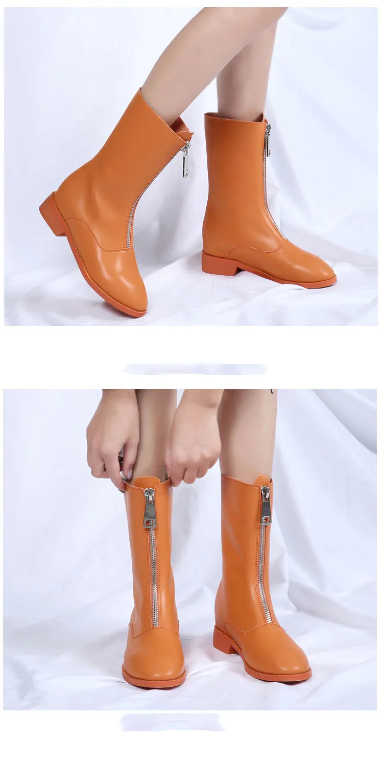Guidi Boots Retro Martin Boots Female Front Zipper Short Tube Inside High Flat Bottom Round Head Wild Back Boots