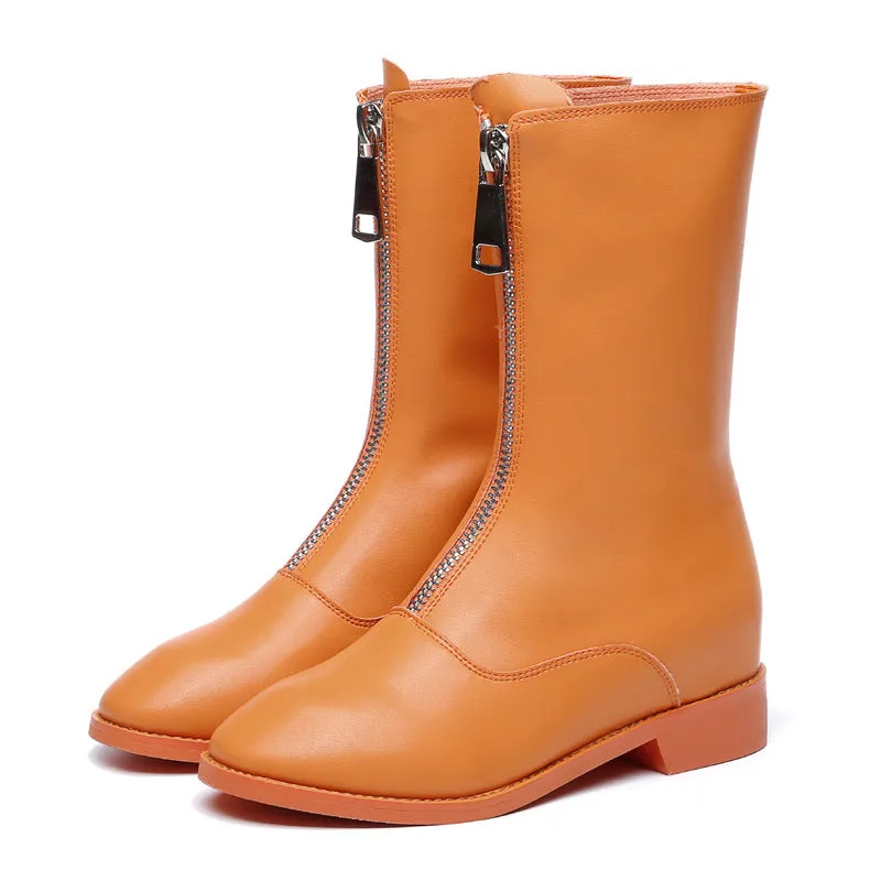 Guidi Boots Retro Martin Boots Female Front Zipper Short Tube Inside High Flat Bottom Round Head Wild Back Boots