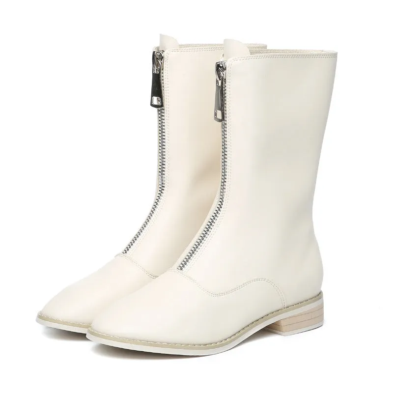 Guidi Boots Retro Martin Boots Female Front Zipper Short Tube Inside High Flat Bottom Round Head Wild Back Boots