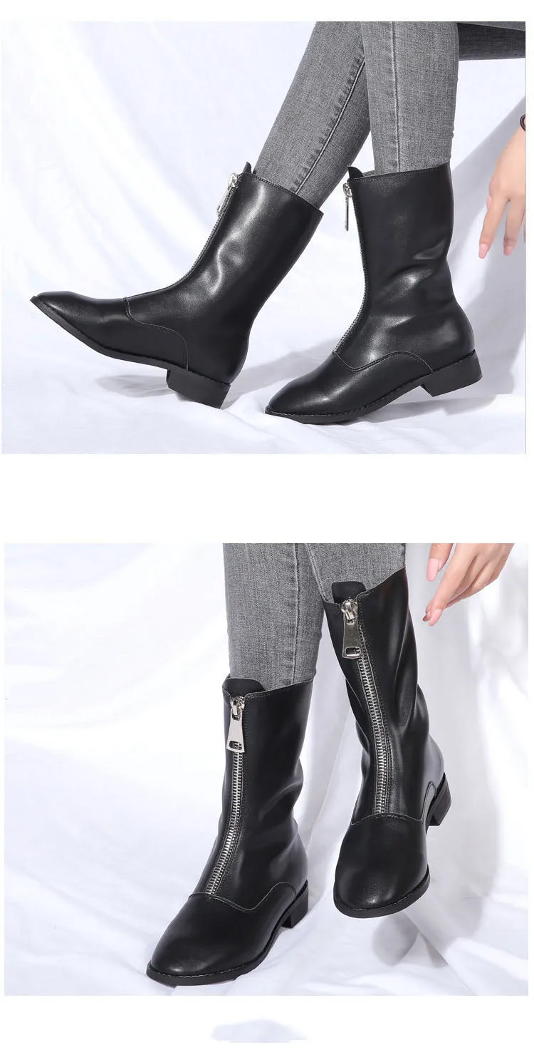 Guidi Boots Retro Martin Boots Female Front Zipper Short Tube Inside High Flat Bottom Round Head Wild Back Boots