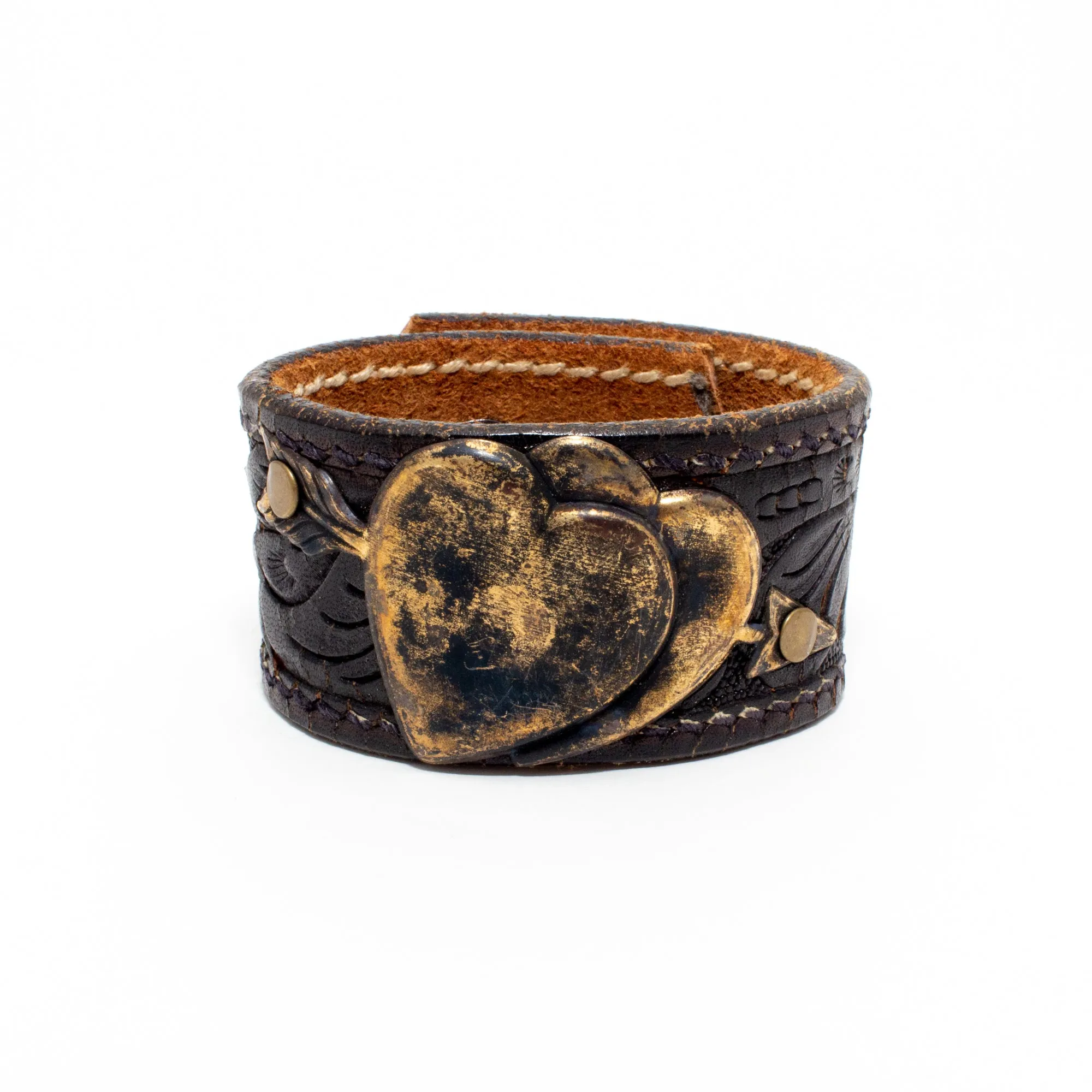Handcrafted Leather & Metal Hearts Cuff