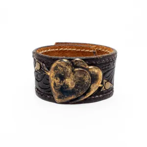 Handcrafted Leather & Metal Hearts Cuff