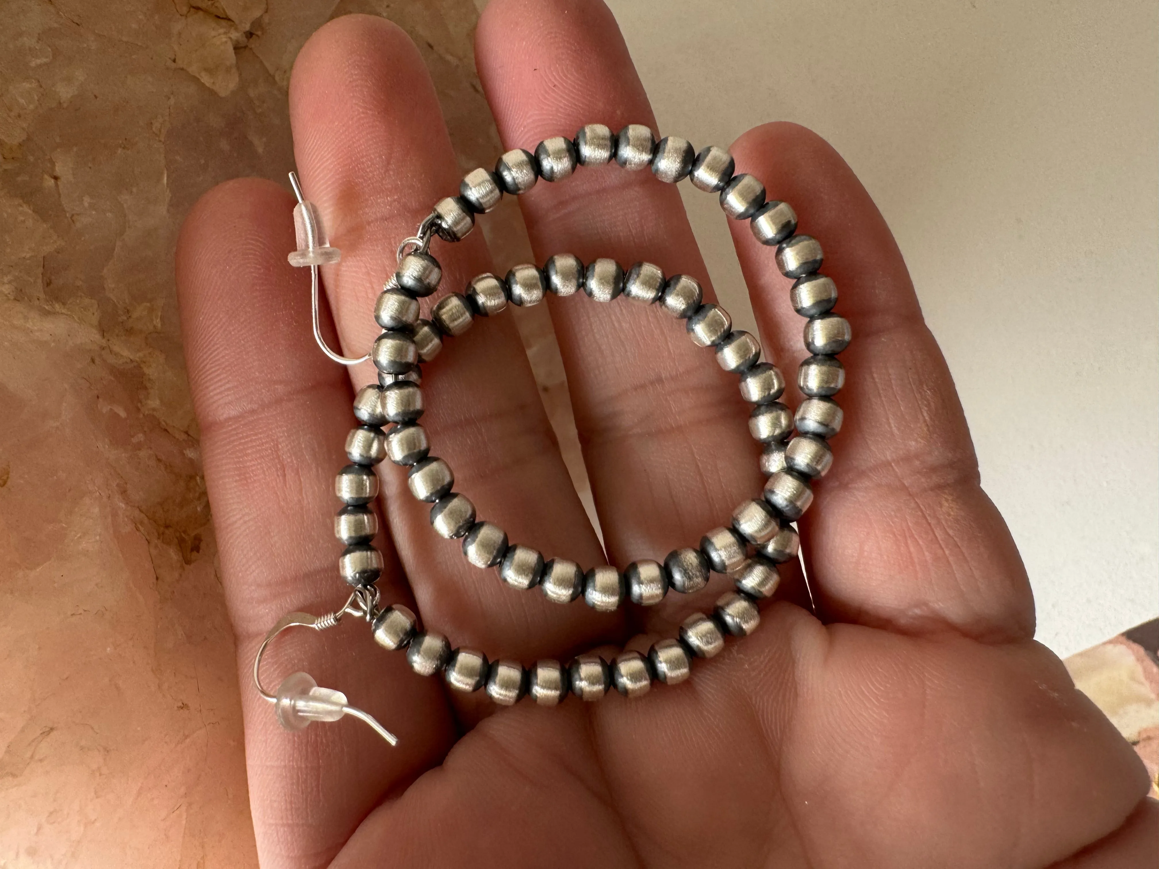 Handcrafted Navajo Pearl Hoop Earrings