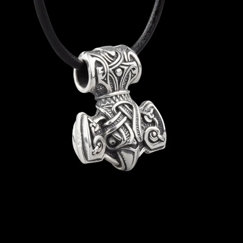 Handcrafted Silver Raven Mjolnir Necklace