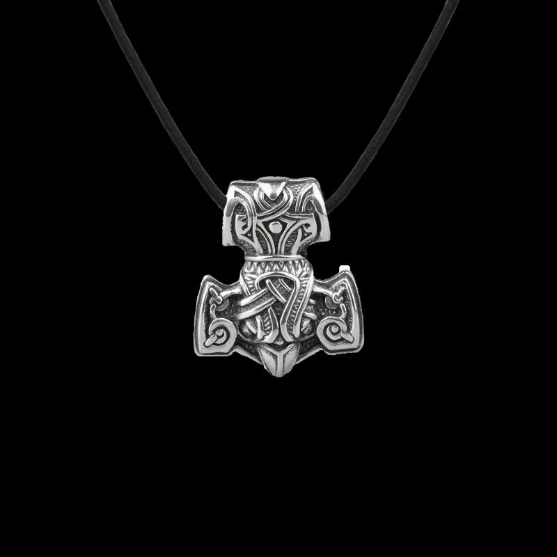 Handcrafted Silver Raven Mjolnir Necklace