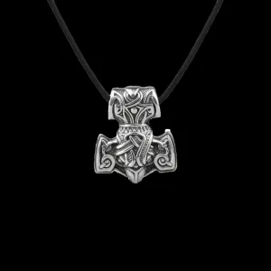 Handcrafted Silver Raven Mjolnir Necklace