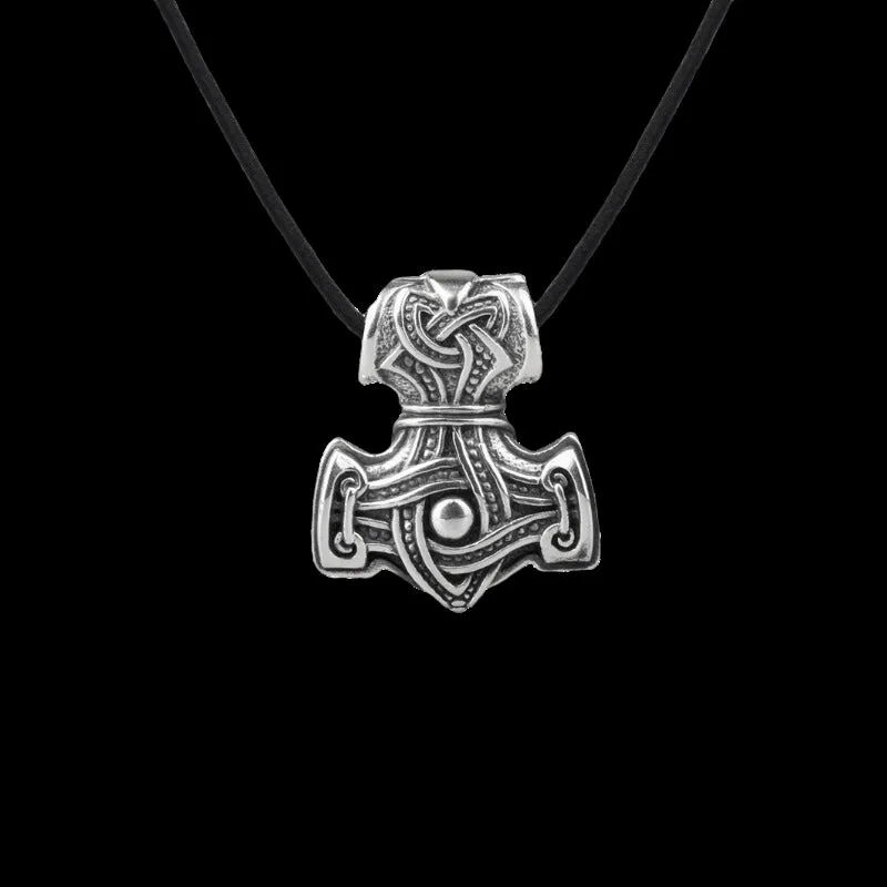 Handcrafted Silver Raven Mjolnir Necklace
