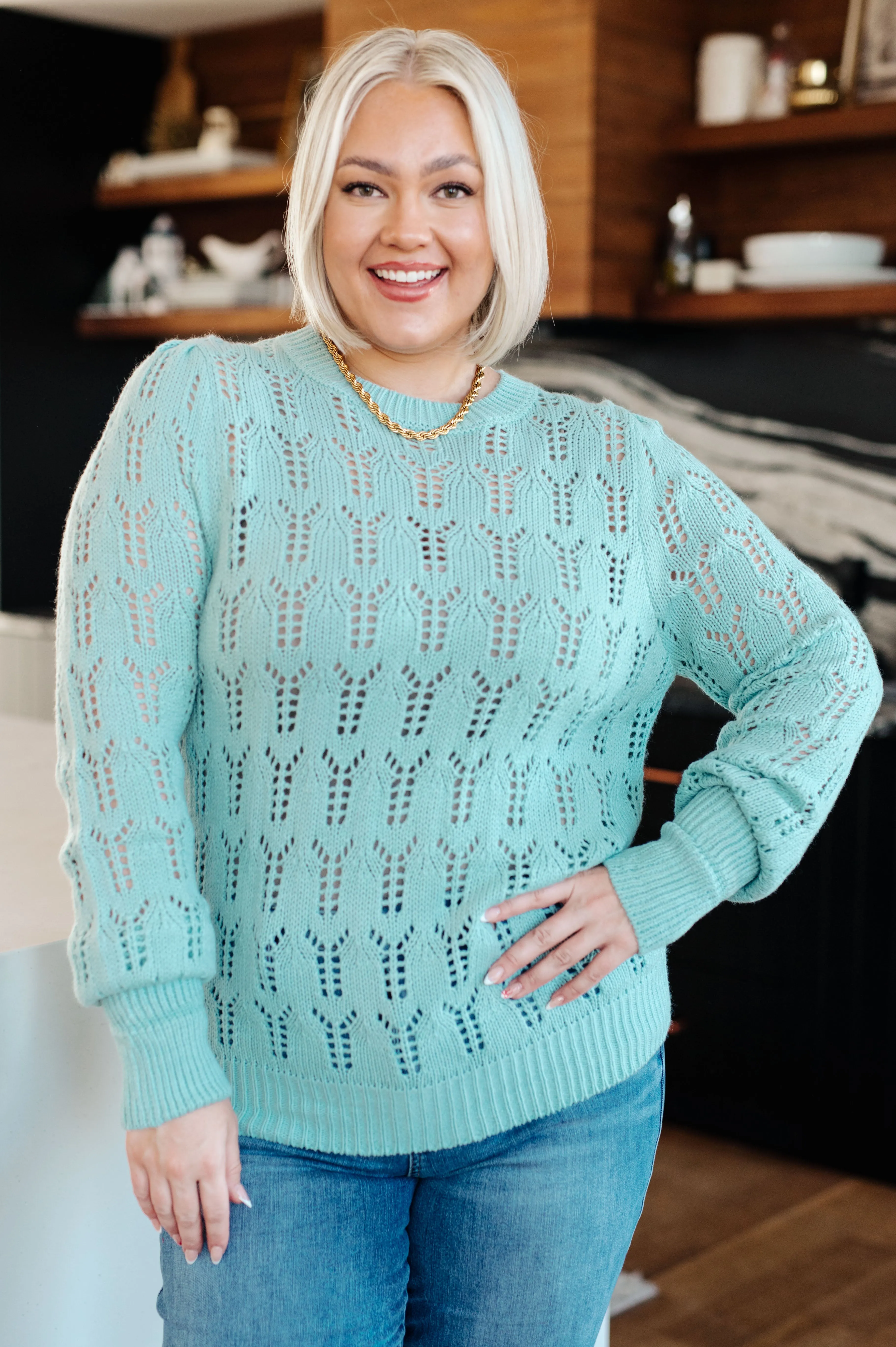 Hazel Blues® |  Hole In One Sheer Pointelle Knit Sweater